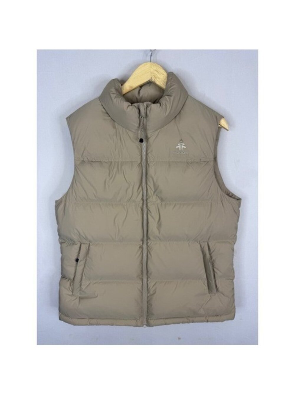 Woods Mens Down Puffer Vest Tan Beige Full Zip Quilted Sleeveless Jacket Large
